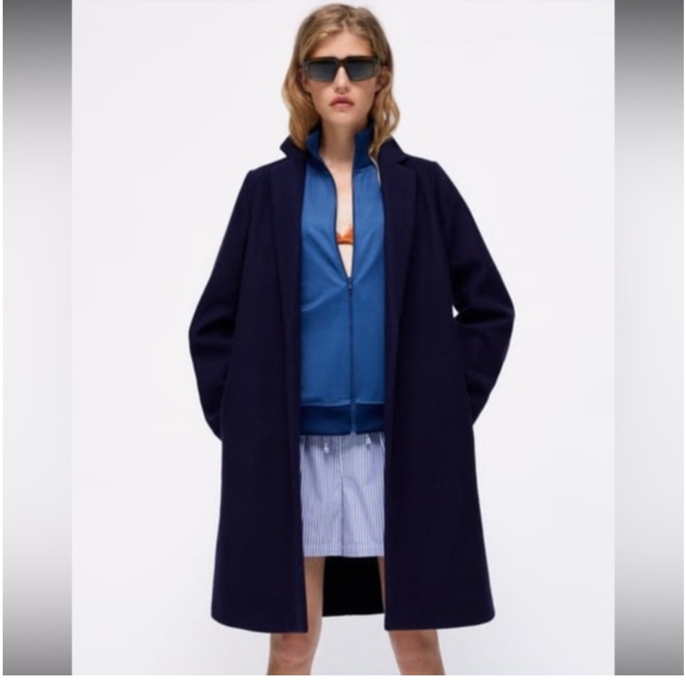 Zara lapel coat in navy blue